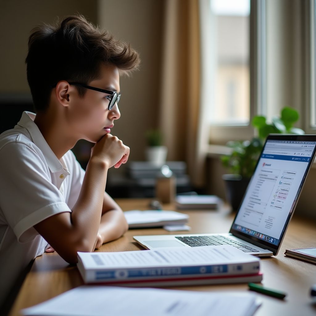 Estudiante preparándose para un examen TOEFL o IELTS