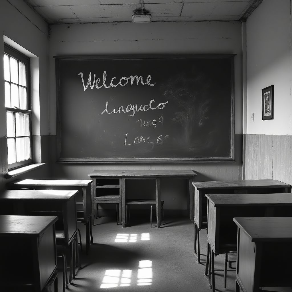 La primera aula de la academia en blanco y negro